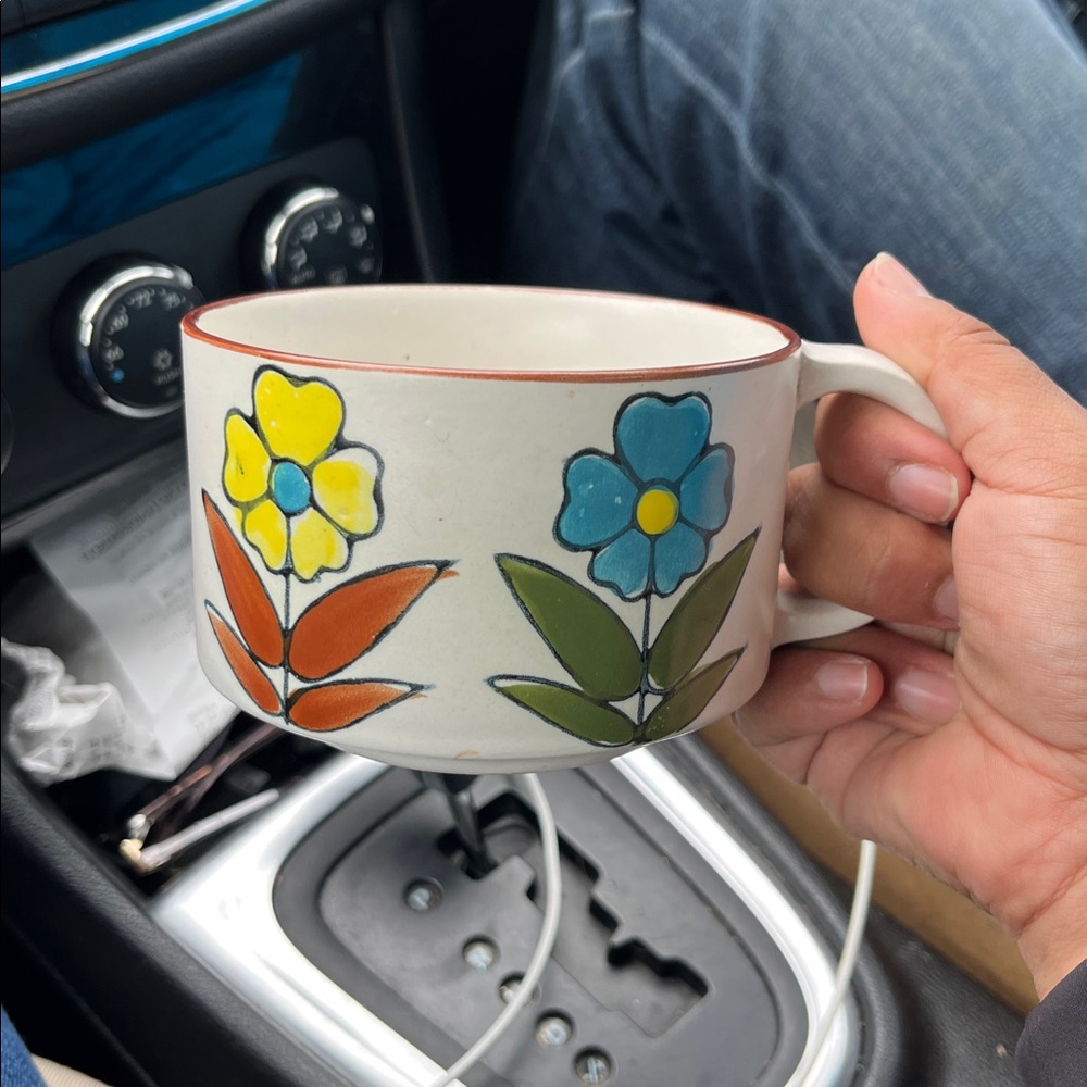 Mid Century Flowers Flower Floral Soup Mug Cup 
14oz. Hand Painted